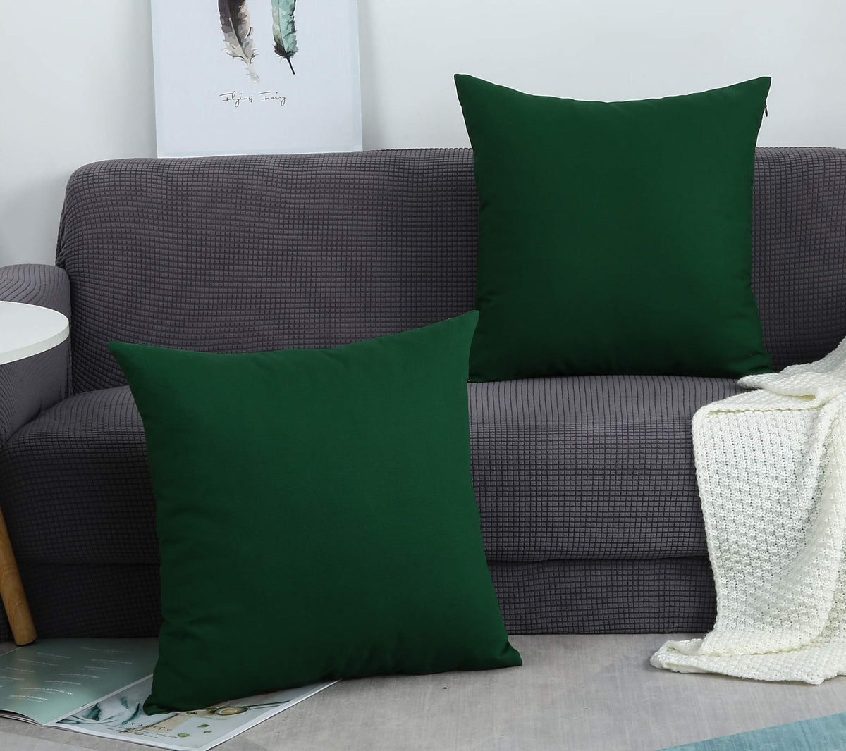 Tangdepot Handmade Decorative Solid 100% Cotton Canvas Throw Pillow Covers/Pillow Shams, (20'X20', Deep Green)
