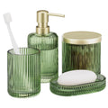 Navaris Glass Bathroom Accessories Set - Durable 4 Piece Accessory Set in Sage Green - Vanity Home Decor - Toothbrush Holder, So