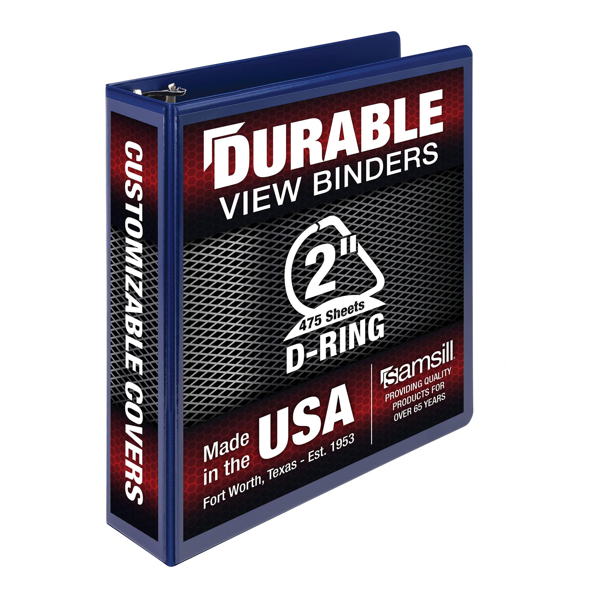 Samsill Durable 2 Inch Binder, Made In The Usa, D Ring Binder, Customizable Clear View Cover, Blue, Holds 475 Pages