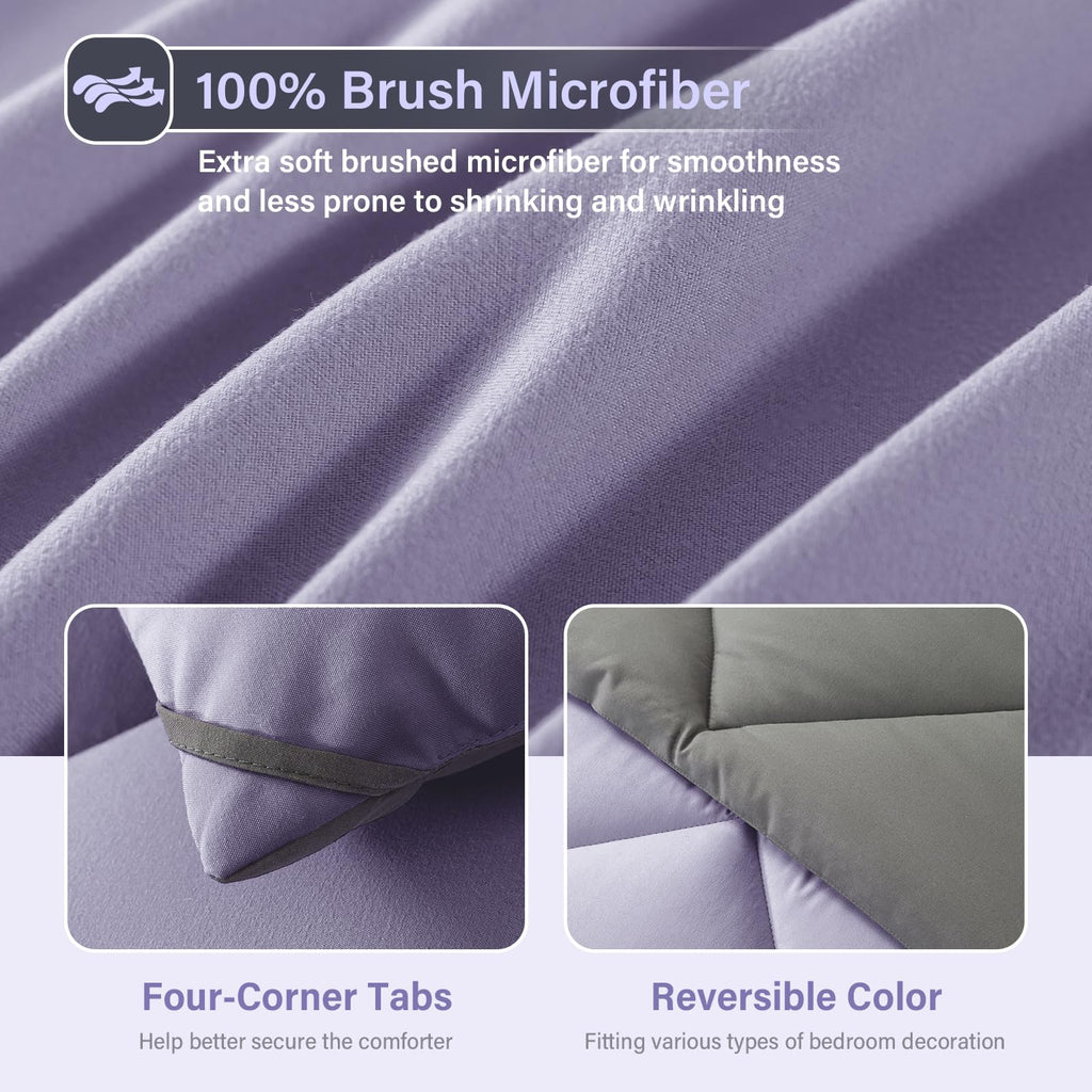 Cosybay Bed In A Bag Full Reversible Comforter Sets 7Pcs All Season Down Alternative Bedding Sets Lavender And Grey With Comfort