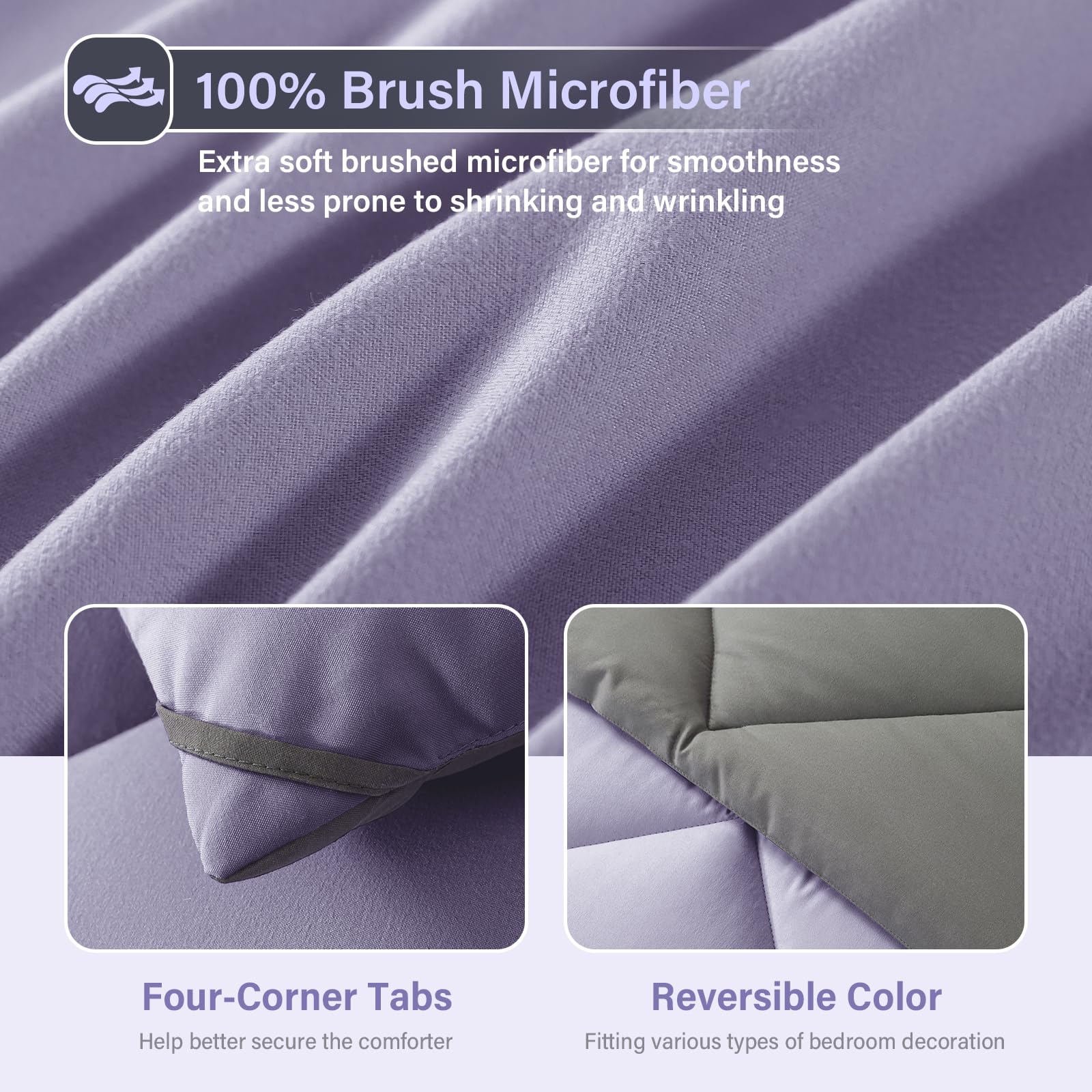 Cosybay Bed In A Bag Full Reversible Comforter Sets 7Pcs All Season Down Alternative Bedding Sets Lavender And Grey With Comfort