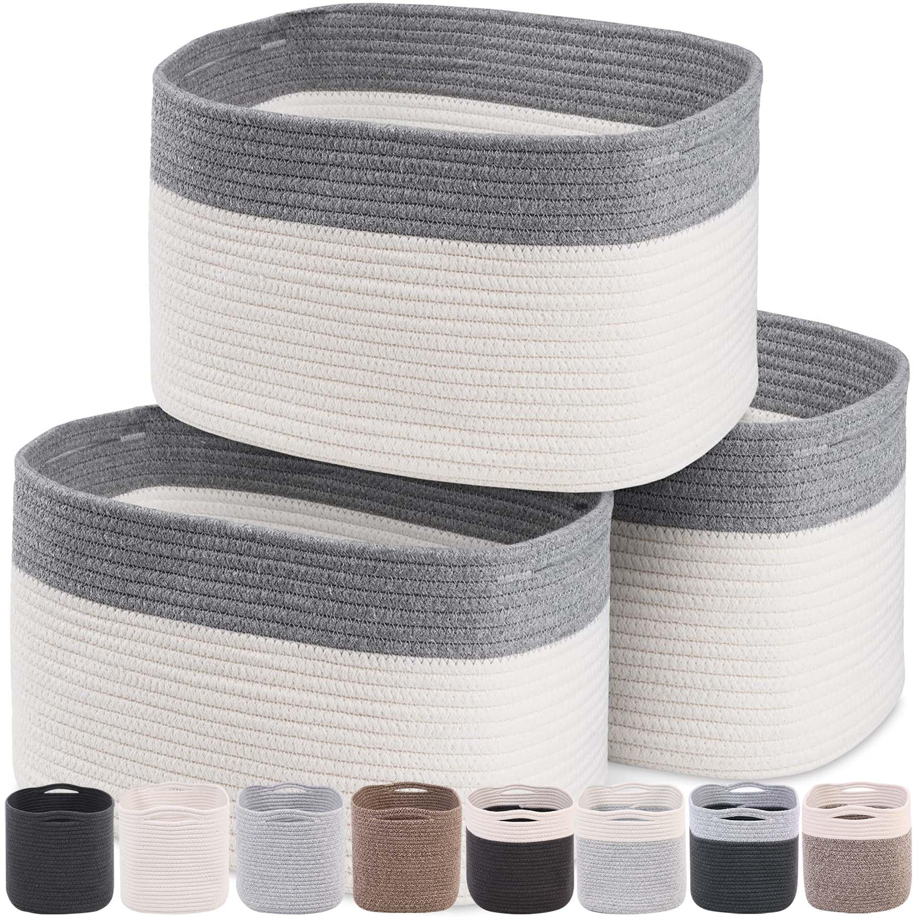 CHAT BLANC Cotton Rope Baskets for Organizing, Shelves, Toys, Storage, Shoe, Bathroom, Laundry, Towel, Nursery, Home Decor, Blan