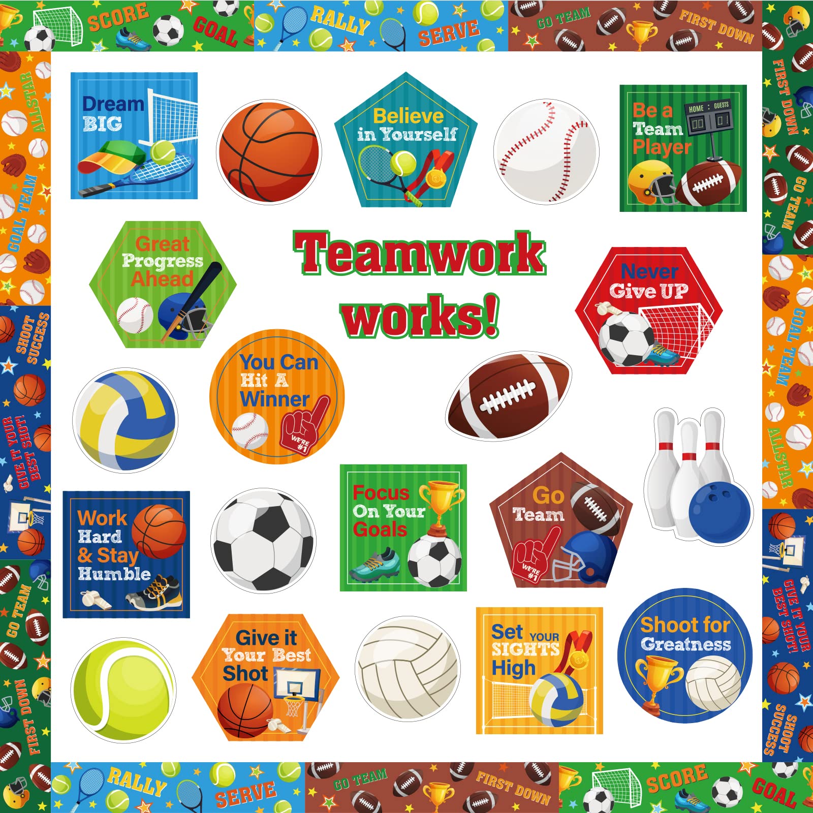 Sports Motivational Bulletin Board Set With Bulletin Board Borders Teamwork Positive Sayings Accents Classroom Decor For Teacher
