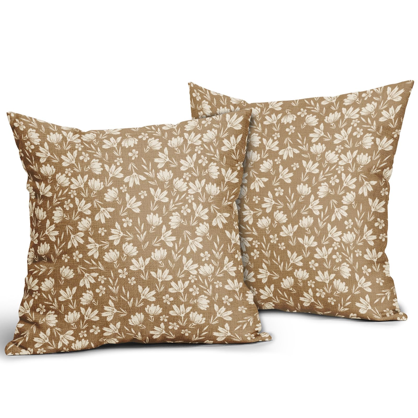 Aytipun Brown Pillow Covers 20X20 Set Of 2 Vintage Floral Rustic Old Style Cute Flower Print Decorative Outdoor Pillowcases Seas