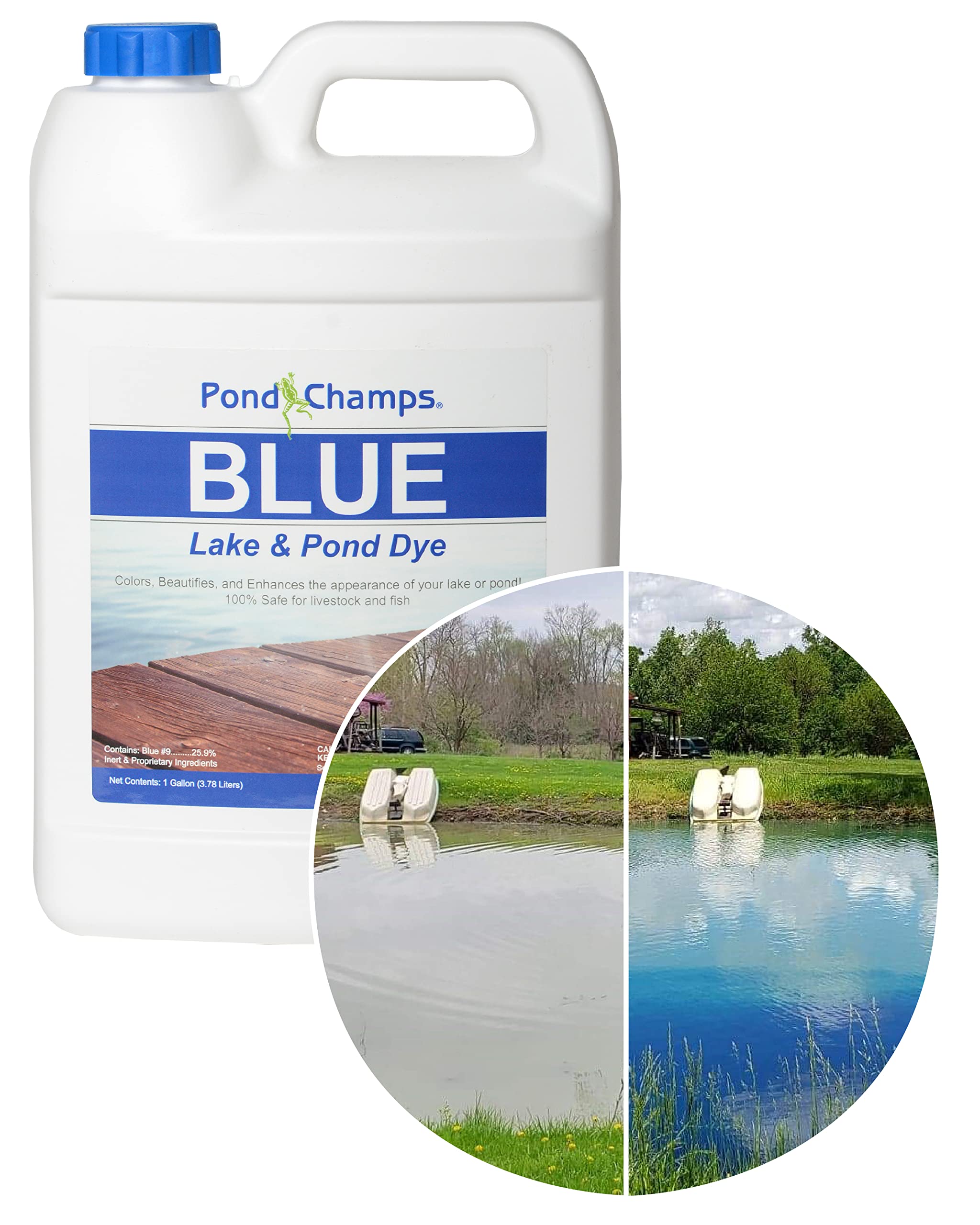 Blue Lake And Pond Dye - One Gallon Of Professional Lake & Pond Dye - Treats Up To 1 Acre - Royal Blue Color - Safe For Fish, Wi