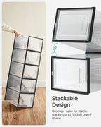 Songmics Shoe Boxes, Pack Of 12 Shoe Storage Organizers, Stackable Clear Plastic Boxes For Closet, Sneakers, 9.9 X 13.7 X 7.4 Inches, Fit Up To Us Size 13, Transparent And Black Ulsp007B12