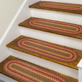 Homespice Cider Barn Premium Jute Braided Stair Tread 8'' x 28'' (Set of 13) Oval Red Reversible, Natural Jute Yarn Rustic, Coun