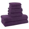 MOONQUEEN Ultra Soft Microfiber Coral Velvet Towel Set - Quick Drying - 2 Bath Towels, 2 Hand Towels, 2 Washcloths - Plum, 6 Pcs