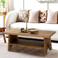 Farmhouse Wood Coffee Table - 43.4    Mid Century Modern Wooden Coffee Tables for Living Room, Solid Firwood Tabletop Rectangle 