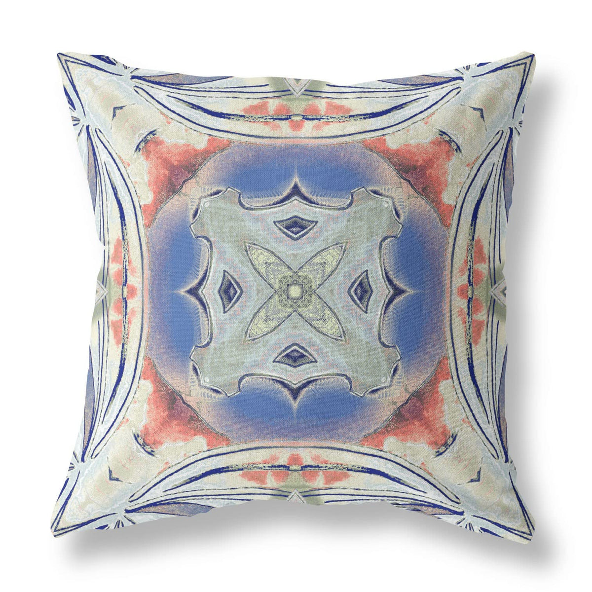 HomeRoots 16'x16' Cream Peach Evening Blue Zippered Suede Geometric Throw Pillow