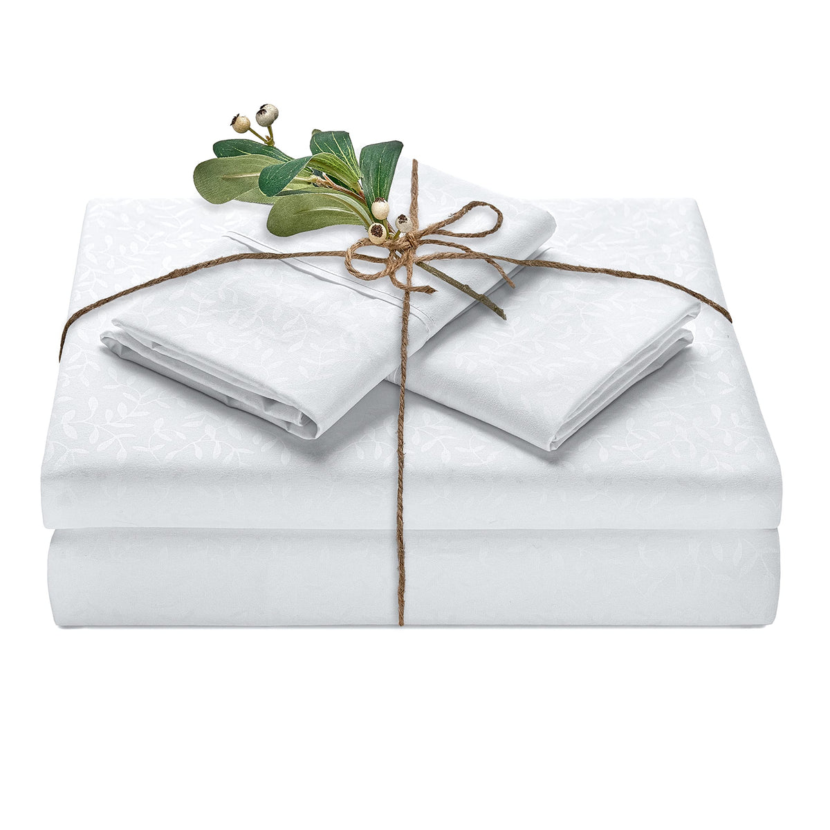 Chanasya Premium Embossed White King Size Bed Sheets Set 4-Piece - Soft Maze Pattern 1 Flat Sheet 1 Fitted Sheet 2 Pillowcases -