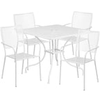 Flash Furniture Oia Commercial Grade 35.5" Square White Indoor-Outdoor Steel Patio Table Set With 4 Square Back Chairs