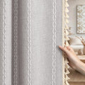 XOGUIBO Light Gray Boho Blackout Curtains 2 Panels 84 Inch for Living Room Bedroom, Light Grey Linen Texture Farmhouse Curtains 