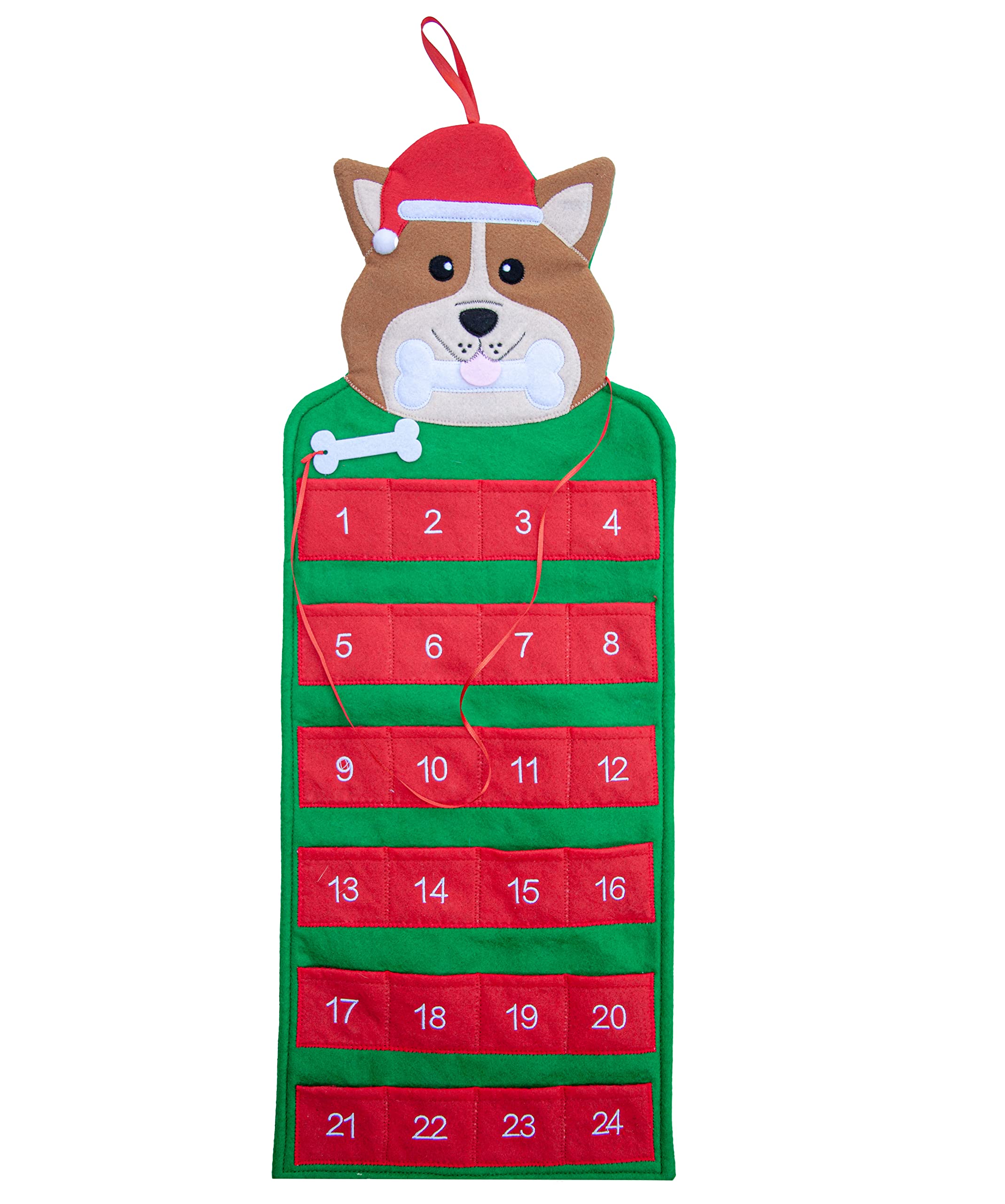 Happie Hare - Corgi Dog Pet Puppy Hanging Holiday Advent Calendar with Pockets - Countdown to Christmas And Holiday for Kids & F