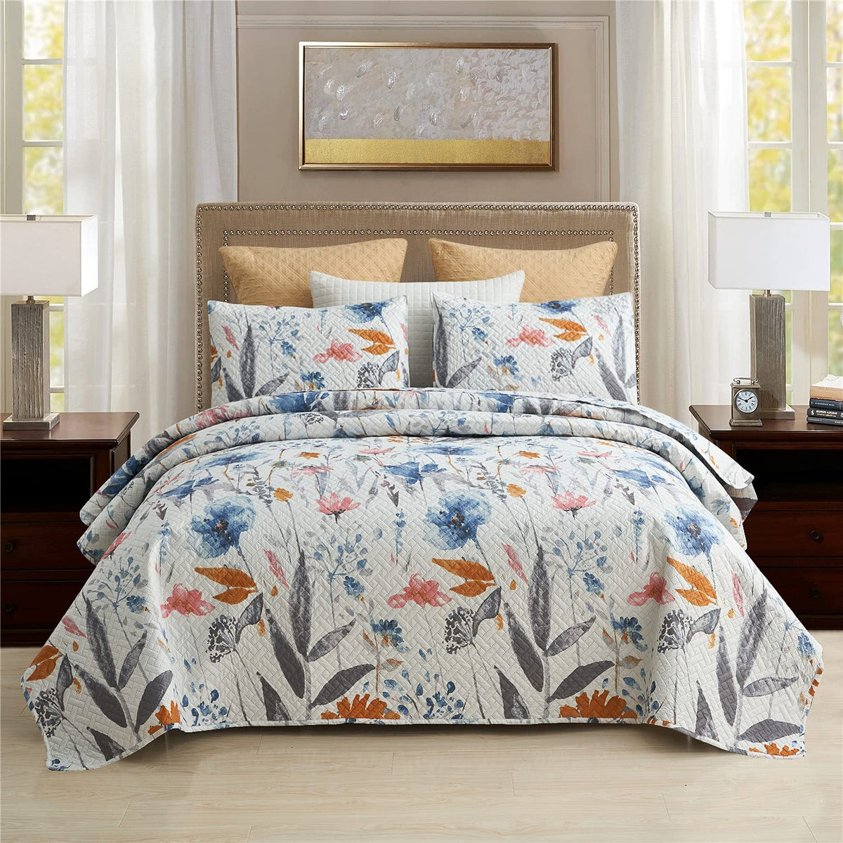 Merry Home Queen Quilt Set, 3-Piece Queen Size Quilt Sets With 2 Pillow Shams- Boho Reversible Soft And Lightweight Queen Quilt