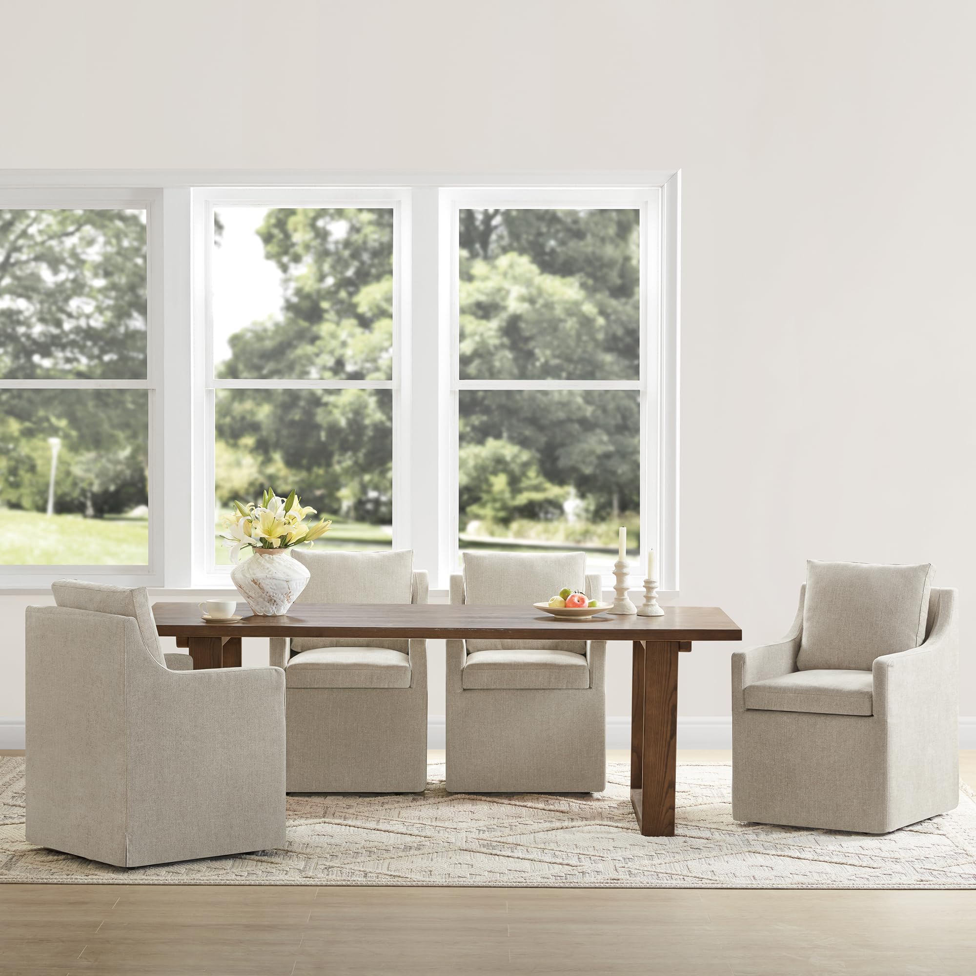 Kislot Upholstered Dining Chair With Casters Easy Assembly Side Deskchair With Rollers For Diningroom Living Room,Khaki,4 Box