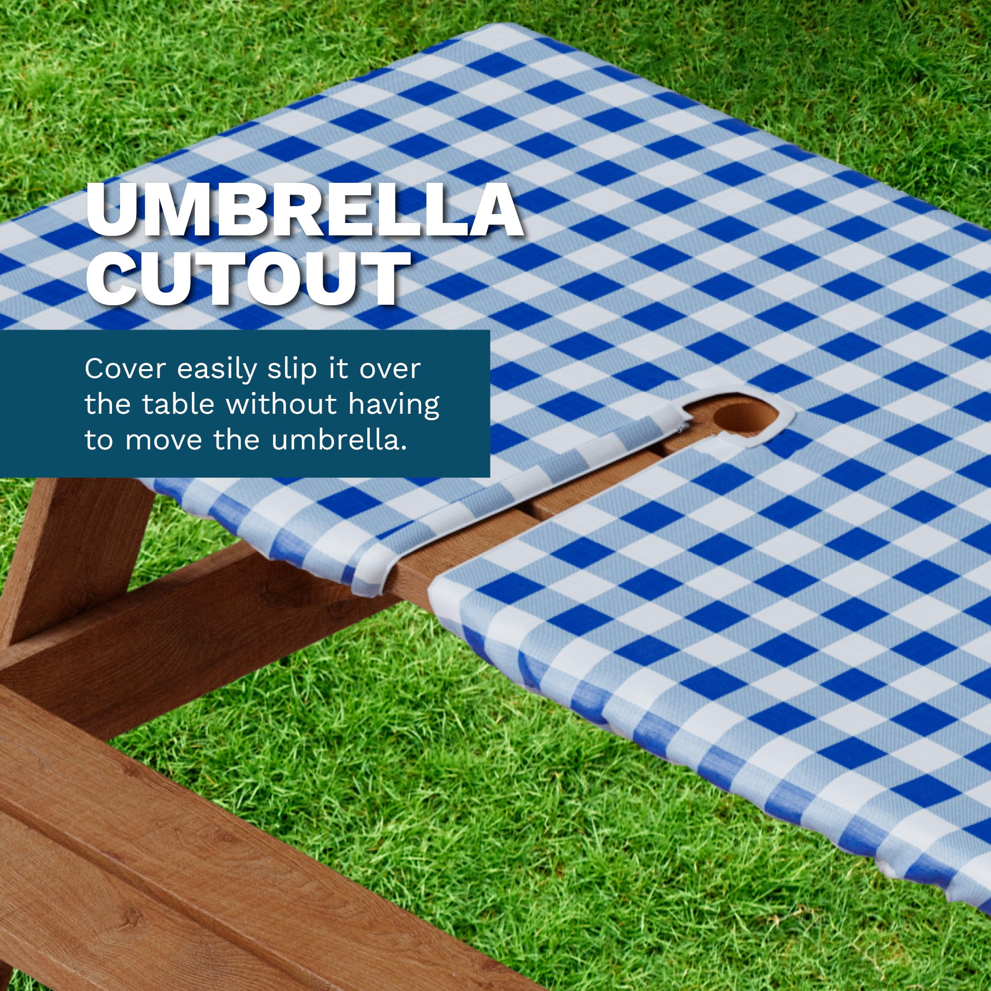 Sorfey Vinyl Umbrella Rectangle Fitted Tablecloth Cover, Checkered Design, Flannel Backed Lining 24X48 Inch, Green