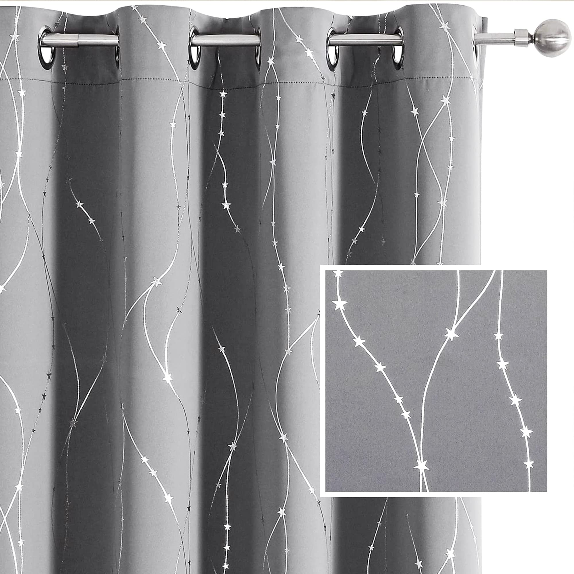 Smile Weaver Light Grey Blackout Curtains 63 Inch Length Long For Living Room,Room Darkening Window Curtains Drape-Printed Desig