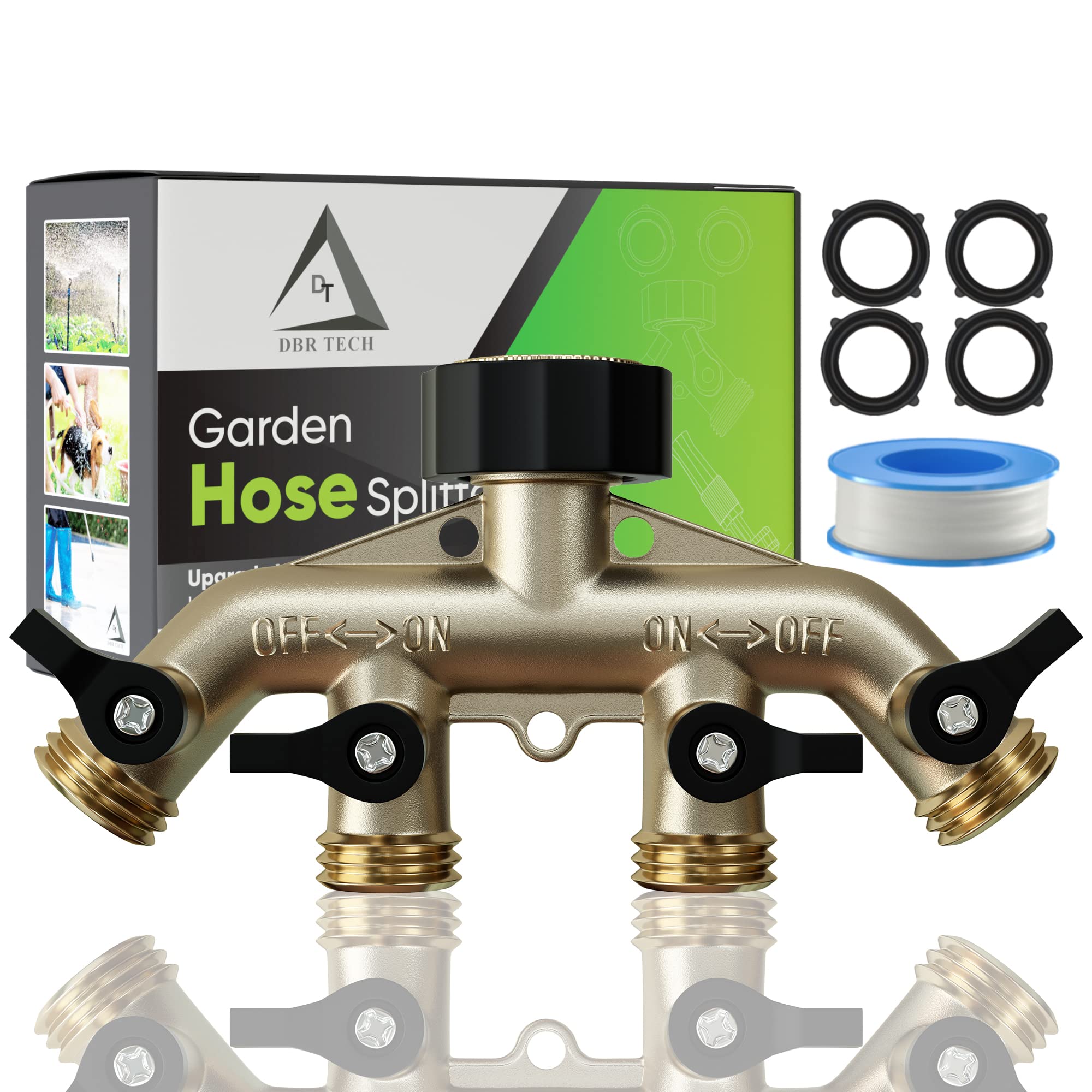 Heavy Duty 4 Way Hose Splitter (Premium Brass For Superior Durability), Wye Garden Hoses Connector For Water Spigot Faucet Bib T