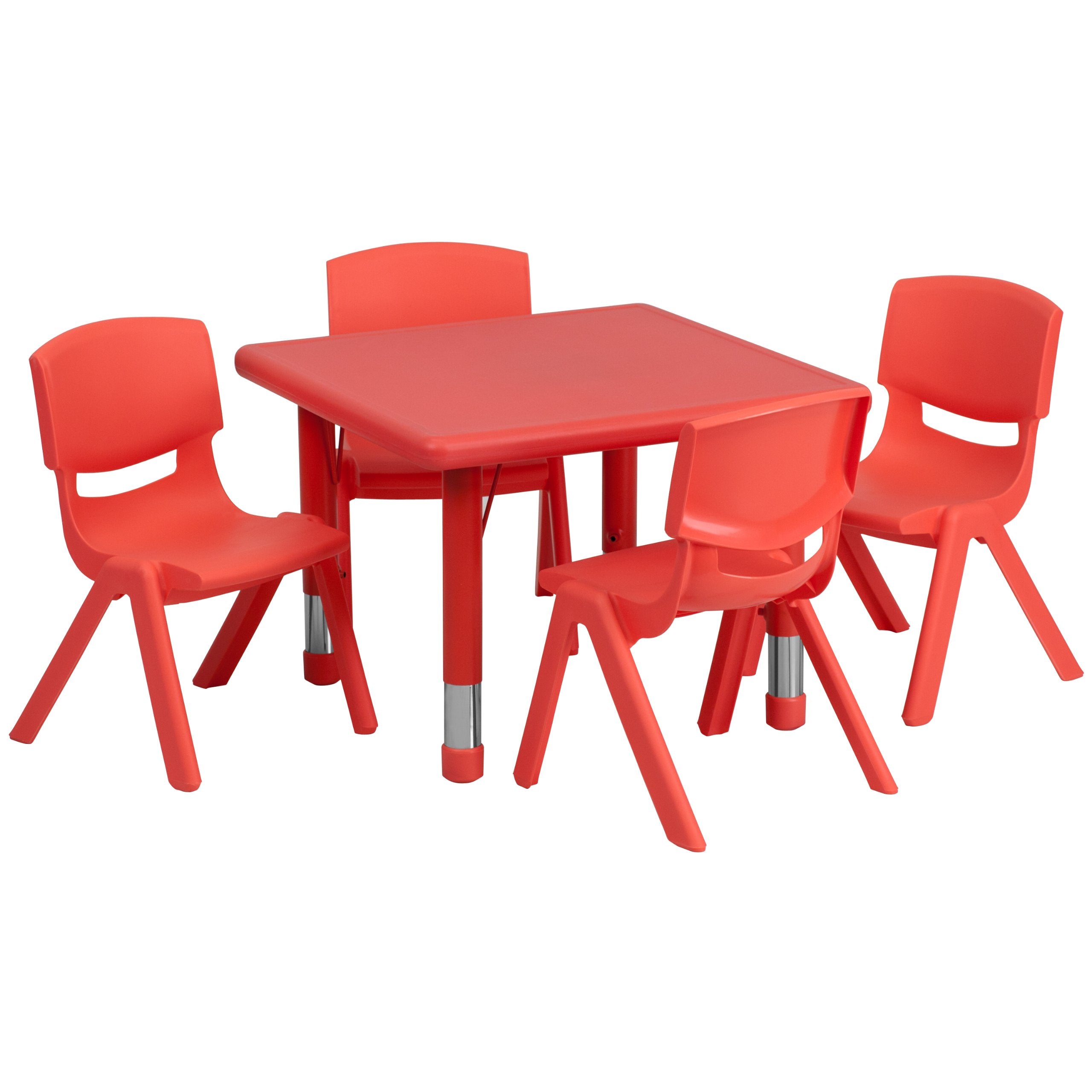 Flash Furniture Square Activity Table Set, 24'W X 24'D X 14.50' - 23.75'H, Red