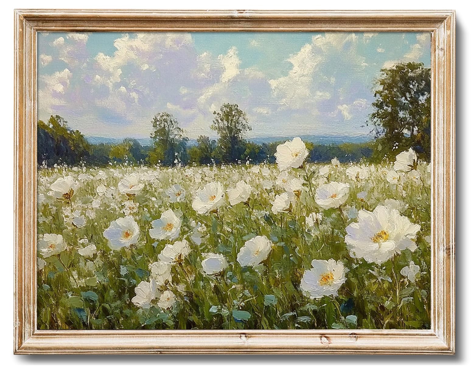 RETRART Vintage White Wildflower Field Wall Art Botanical Landscape Print, Floral Wall Art for Farmhouse, Cottage, Living Room, 