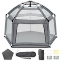 Baby Playpen with Self-Inflating Play Mat & Travel Bag, Portable Outdoor Playpen for Babies and Toddlers, Foldable Pop Up Play T
