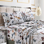 Tribeca Living Twin XL Bed Sheet Set, 300 Thread Count Soft Cotton Sateen, Floral Print with Extra Deep Pockets, 3-Piece Bedding