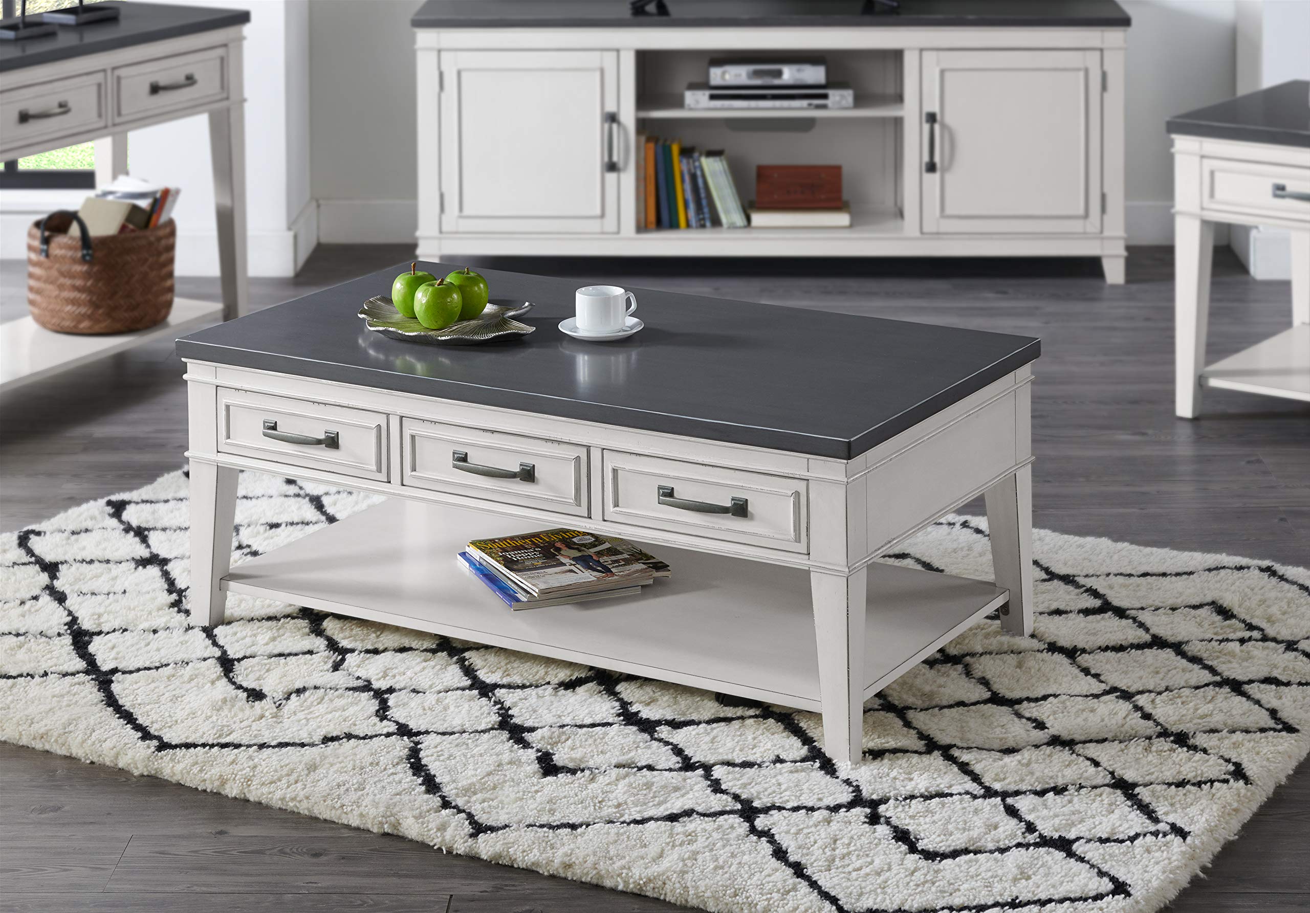 Martin Svensson Home Del Mar 3 Drawer Coffee Table, Antique White And Grey
