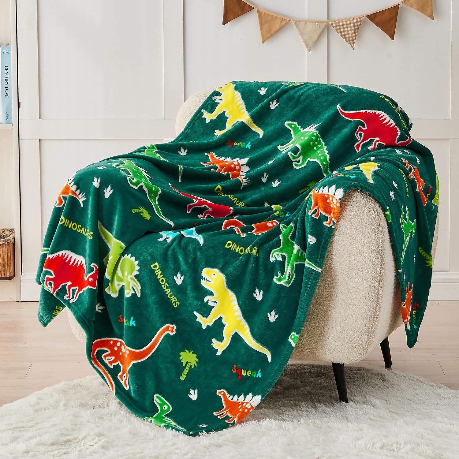 Sochow Glow In The Dark Dinosaur Blanket For Sons Daughters, Toys For 3-10 Year Old Preteen Teen Birthday Presents, Soft Cozy Fl