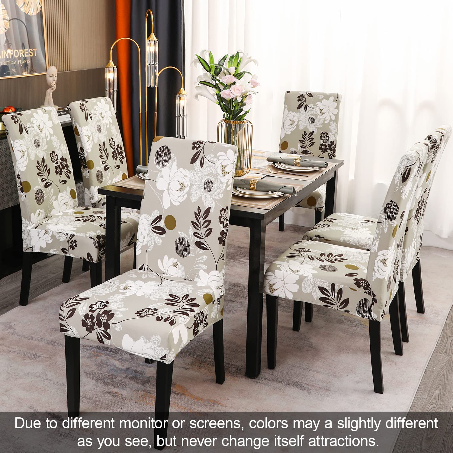 Jqinhome Chair Covers For Dining Room Set Of 4, High Stretch Removable Washable Parsons Chair Slipcover For Home Party Hotel Wedding Ceremony (Flower,4Pcs)