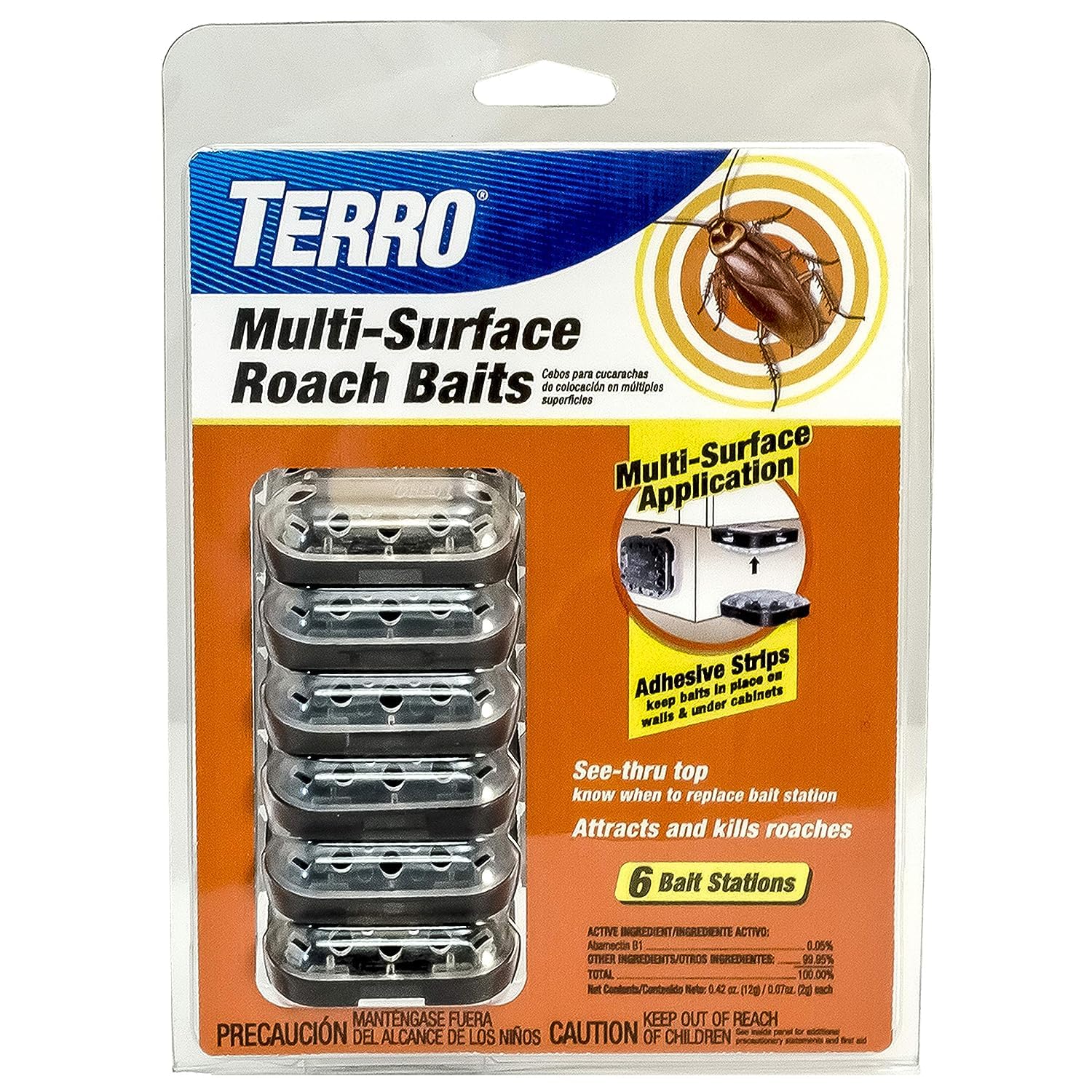 Terro T500 Indoor Multi-Surface Roach Killing Bait Cockroach Killer - 6 Bait Stations, Black