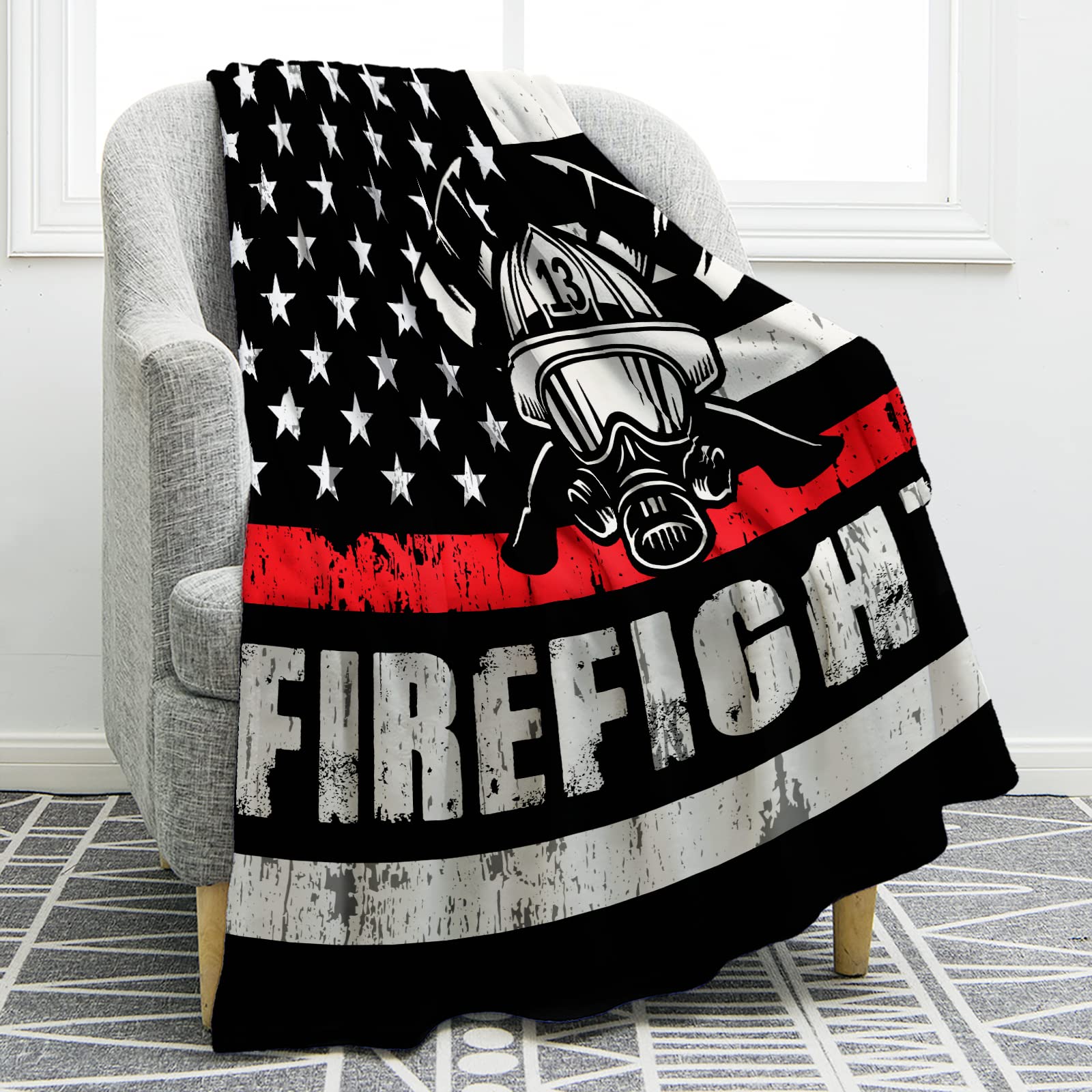 Jekeno Firefighter Blanket Gifts for Fireman Men Boy Dad Husband Son Friend Adult Home Bedroom Living Room Decor Soft Cozy Light