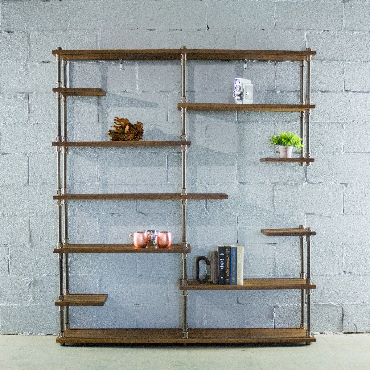 Os Home And Office Reclaimed Etagere Bookcase Rustic Bronze Combo With Light Brown Stained Wood