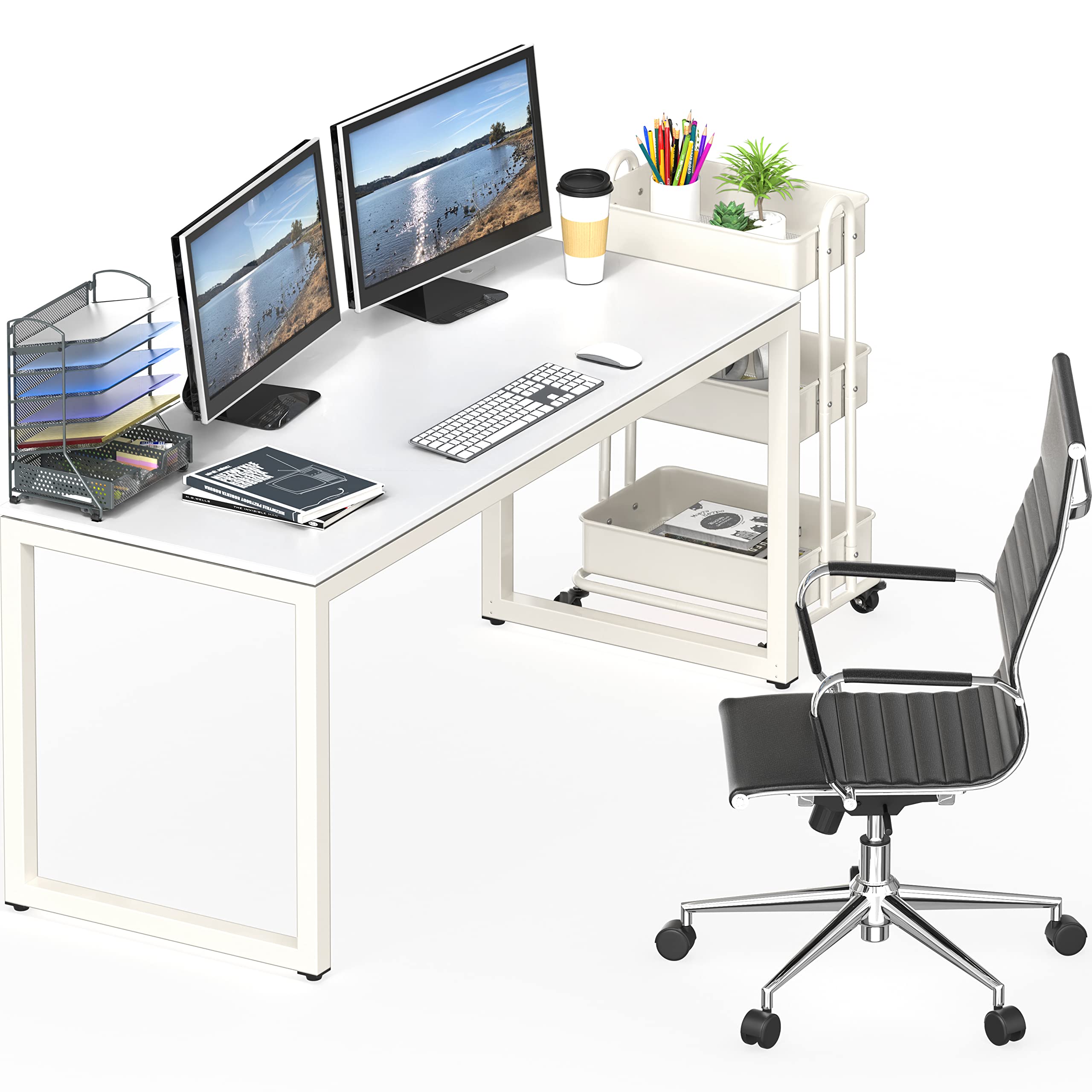 Shw Artwork Office 55-Inch Large Computer Desk, White
