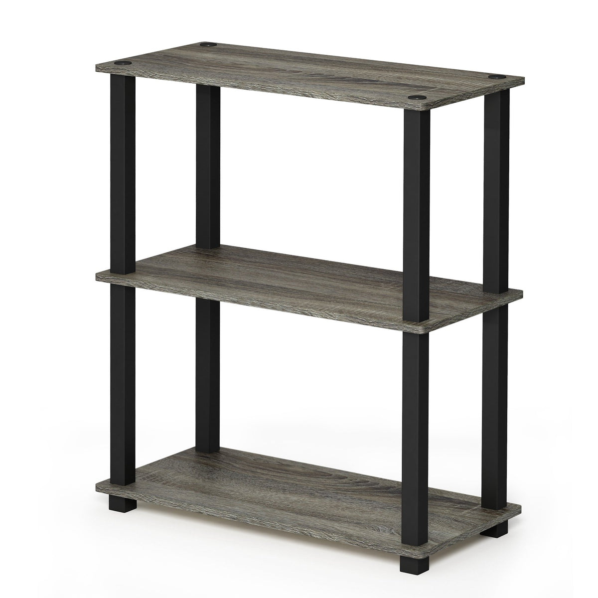 Furinno Turn-S-Tube 3-Tier Compact Multipurpose Shelf Display Rack With Square Tube, French Oak Grey/Black