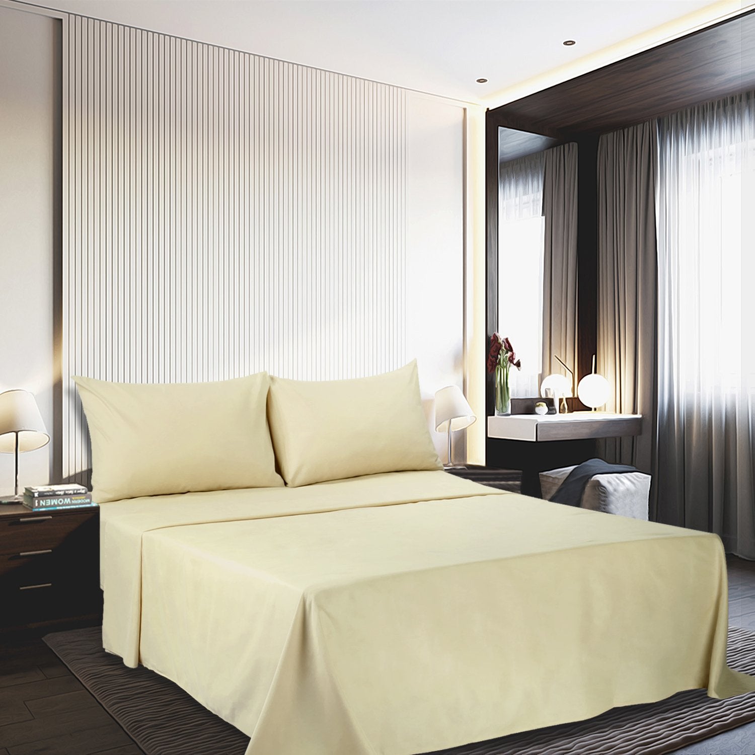 4 Piece Bed Sheet Set (Queen,Camel) 1 Flat Sheet,1 Fitted Sheet And 2 Pillow Cases,Brushed Microfiber Luxury Bedding With Deep Pockets