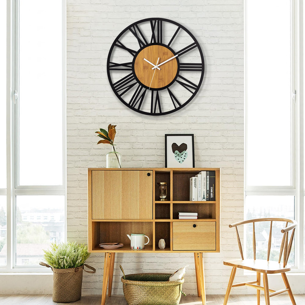 1St Owned Large Wall Clocks For Living Room Decor- Modern 20 Inch Silent Non Ticking Black Roman Numbers Metal Clocks For Farmho