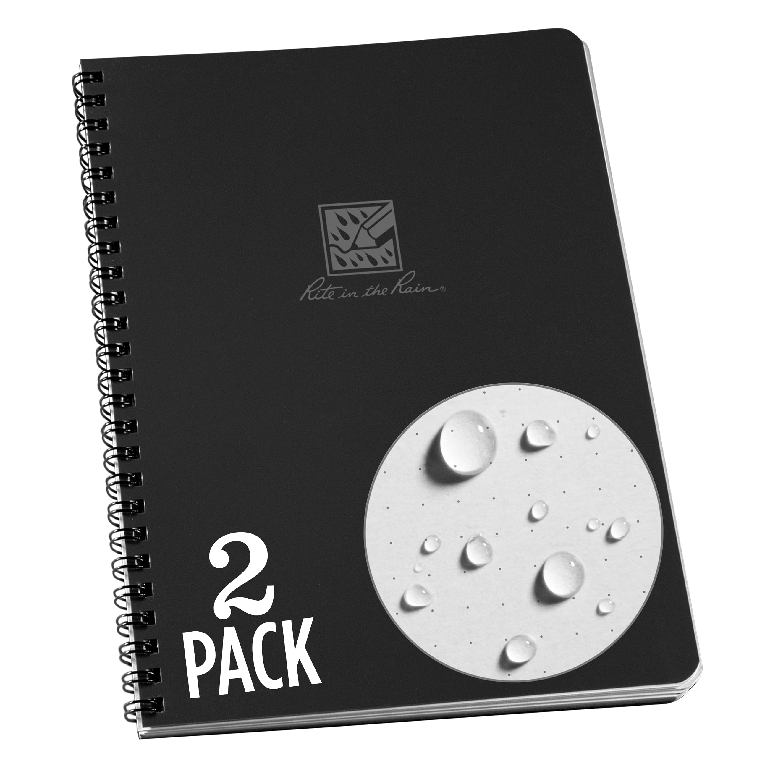 Rite In The Rain Weatherproof Side Spiral Notebook, 6.625' X 8.5', Black Cover, Dot Grid Pattern, 2 Pack (No. 773Dg-Lgl2)