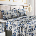 Tribeca Living Twin Xl Bed Sheet Set, Soft Cotton Sateen Printed Sheets Floral Print, Extra Deep Pocket, 300 Thread Count, 3-Pie