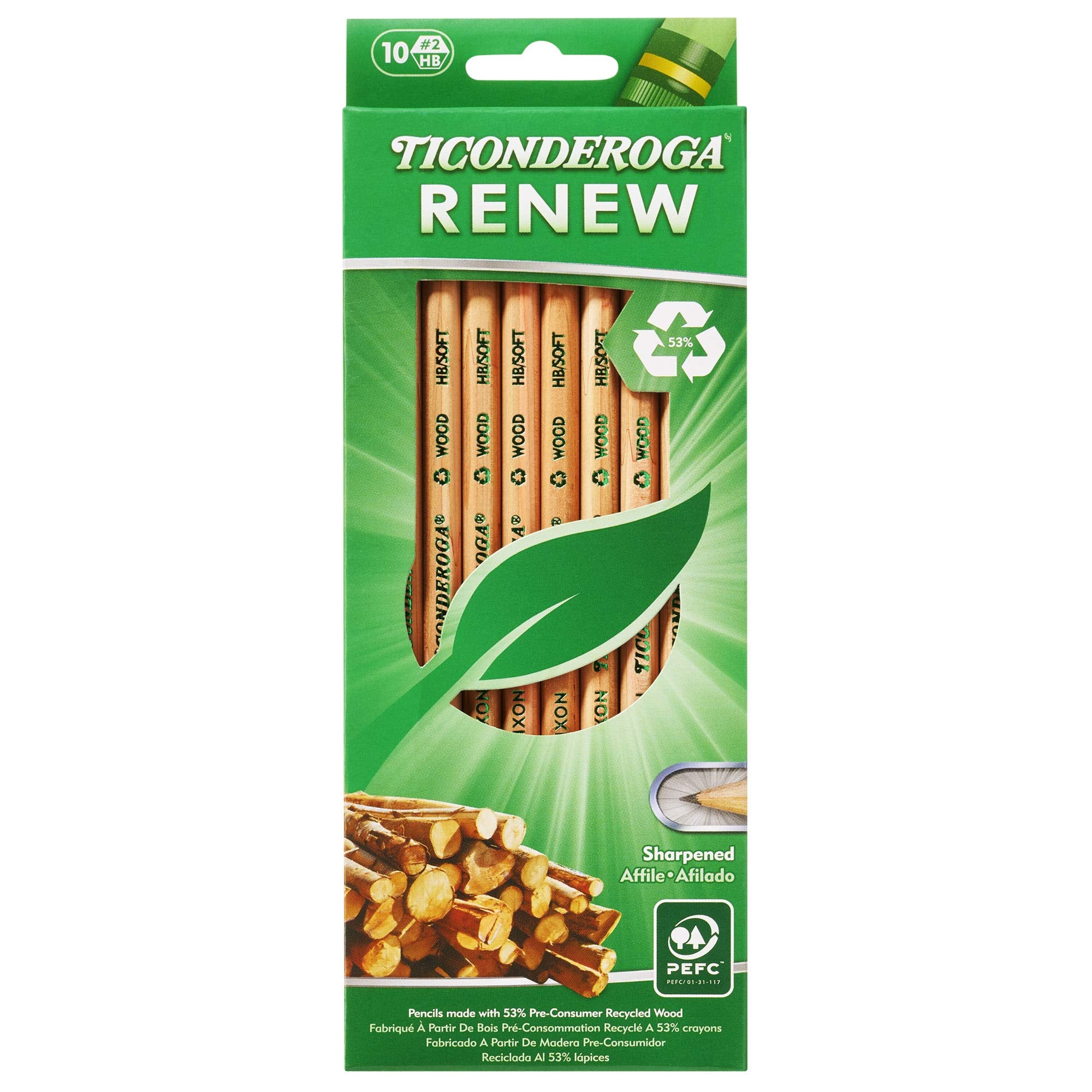 Ticonderoga Renew Wood-Cased Pencils, #2 Hb Soft, Natural, 10 Count (X96110)