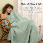Phf Ultra Soft Waffle Weave Throw Blanket 50'X 60'- Washed Lightweight Breathable Cozy Woven Blanket For Bed - Aesthetic Decor For Couch Bedding Sofa Home Car - Sage Green/Mint Green