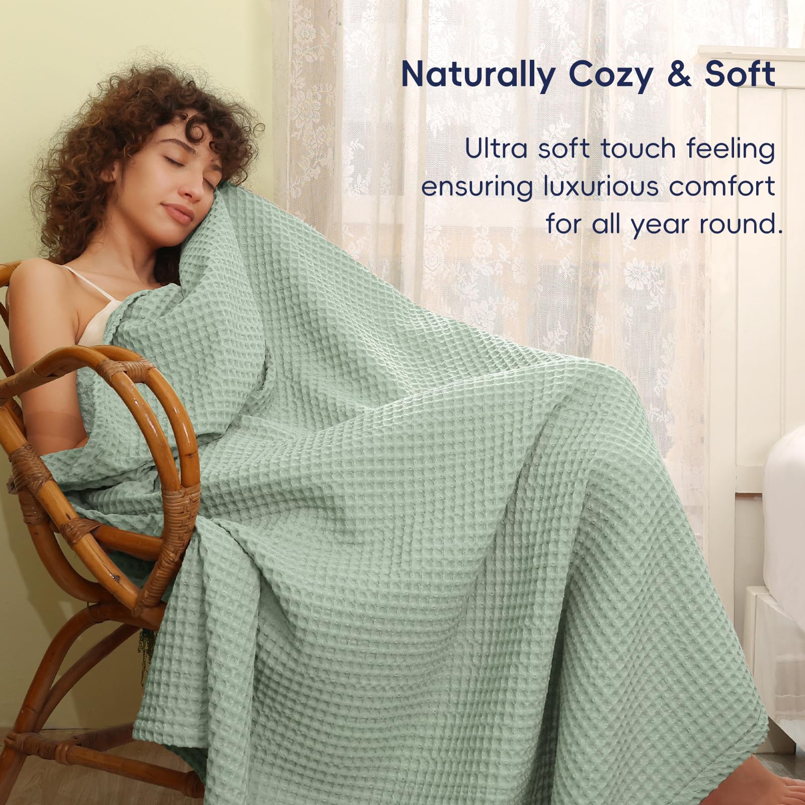 Phf Ultra Soft Waffle Weave Throw Blanket 50'X 60'- Washed Lightweight Breathable Cozy Woven Blanket For Bed - Aesthetic Decor For Couch Bedding Sofa Home Car - Sage Green/Mint Green