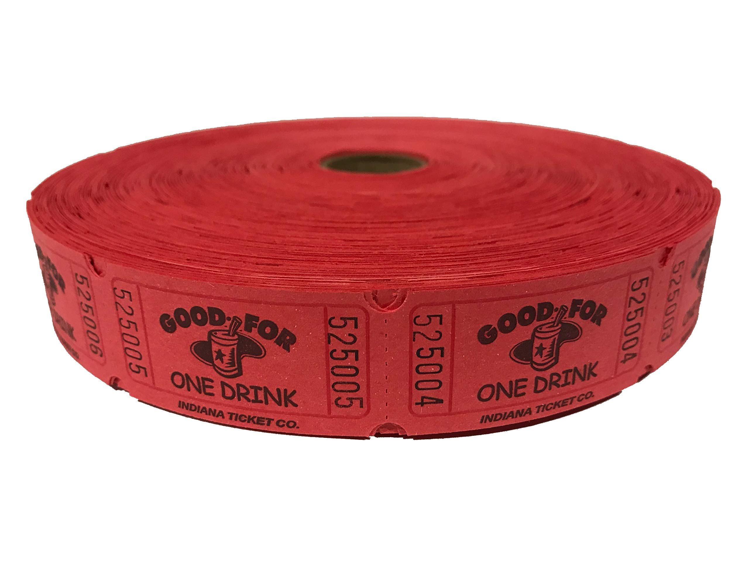 2000 Red Good For One Drink Single Roll Consecutively Numbered Raffle Tickets