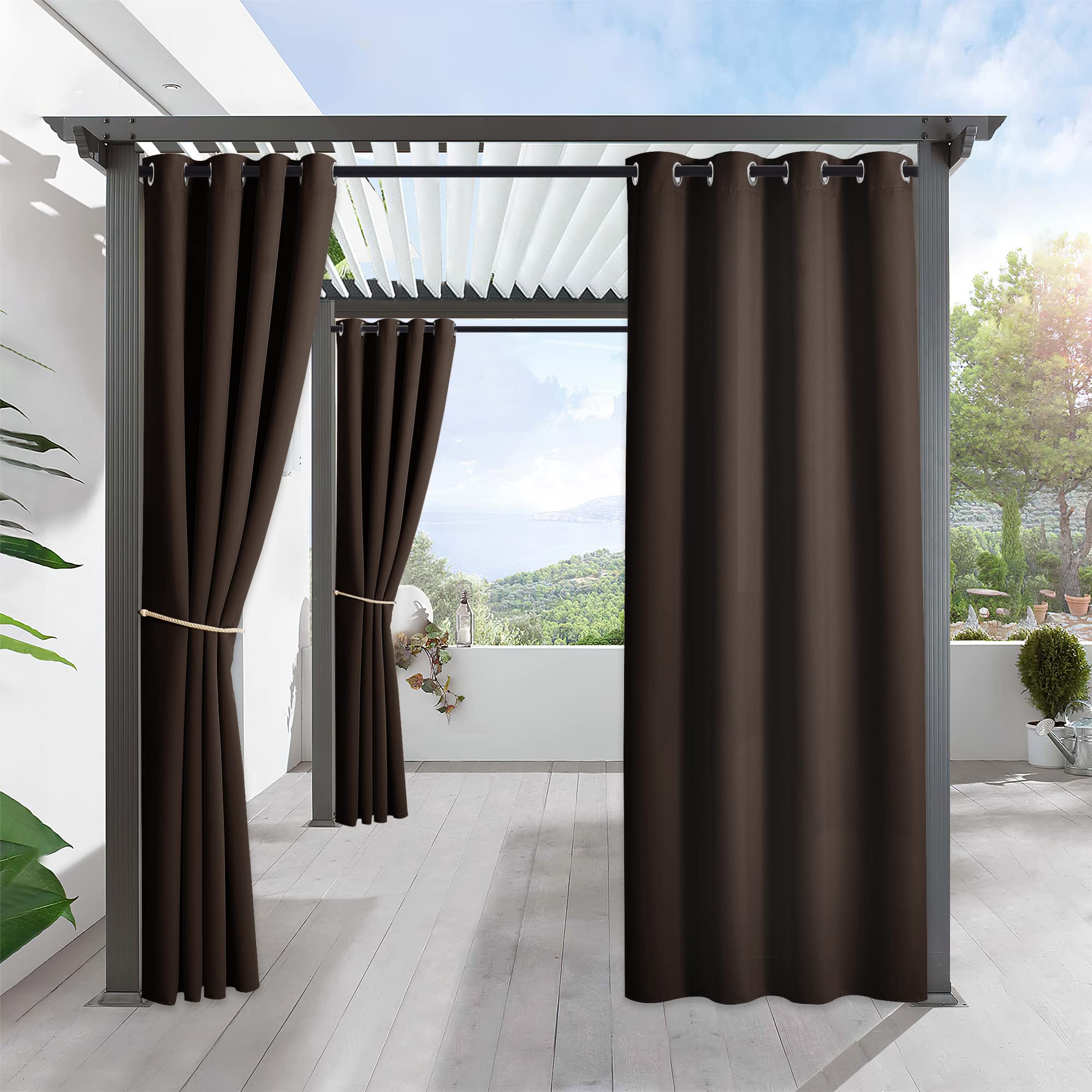 Ryb Home Blackout Curtains Outdoor 1 Panel, Wide 52 X Long 95 Inch, Brown