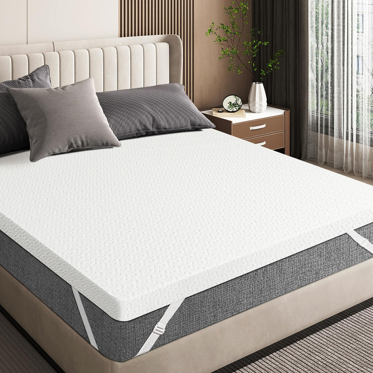 Czpalo 3 Inch Gel Memory Foam Mattress Topper Queen, Cooling Mattress Topper With Removable & Washable Cover, Certipur-Us Certif