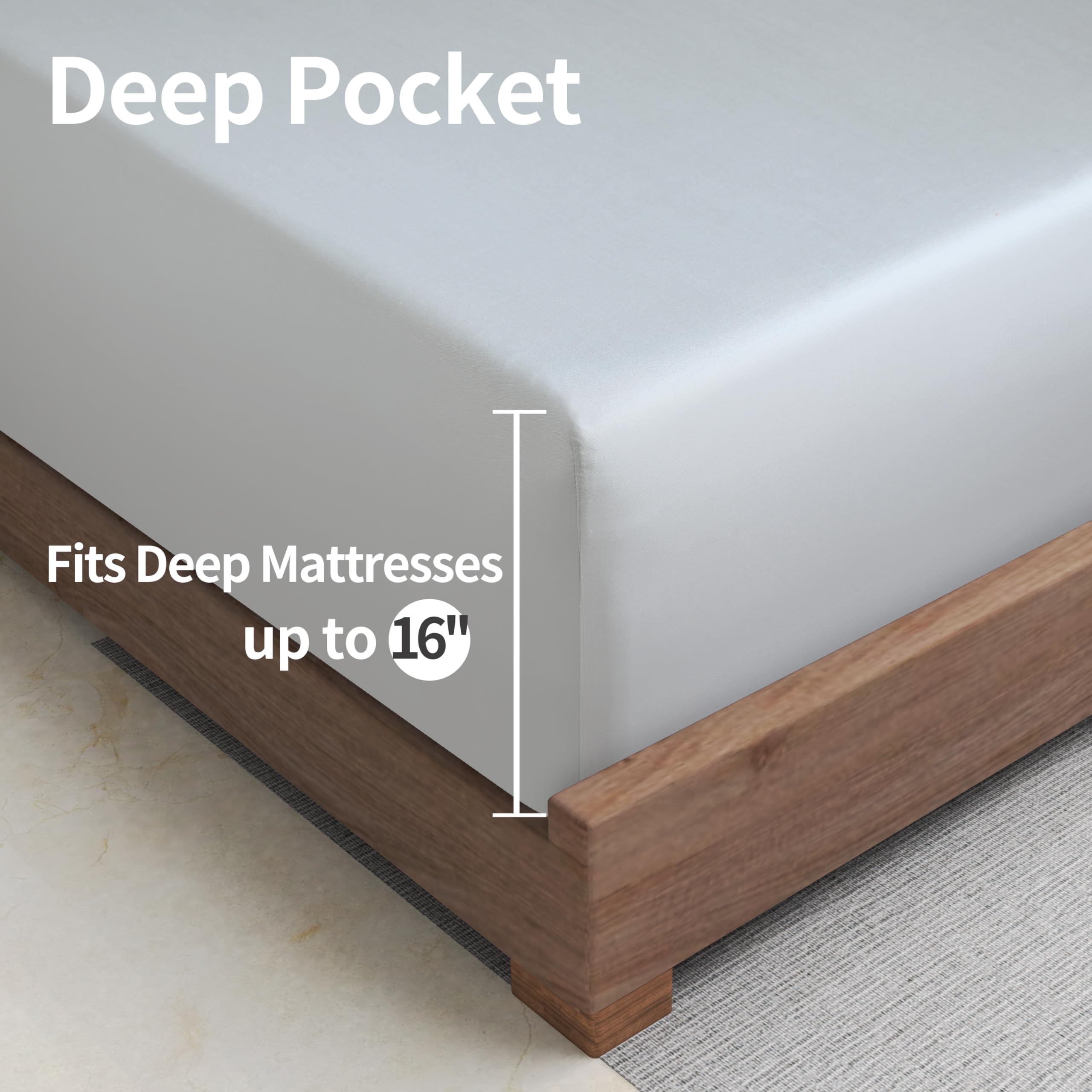 Bamboo Viscose Cooling Fitted Sheet King Size Only, 400 Thread Count, 16'' Deep Pocket Cooling Bottom Sheets For Hot Sleeper, Si