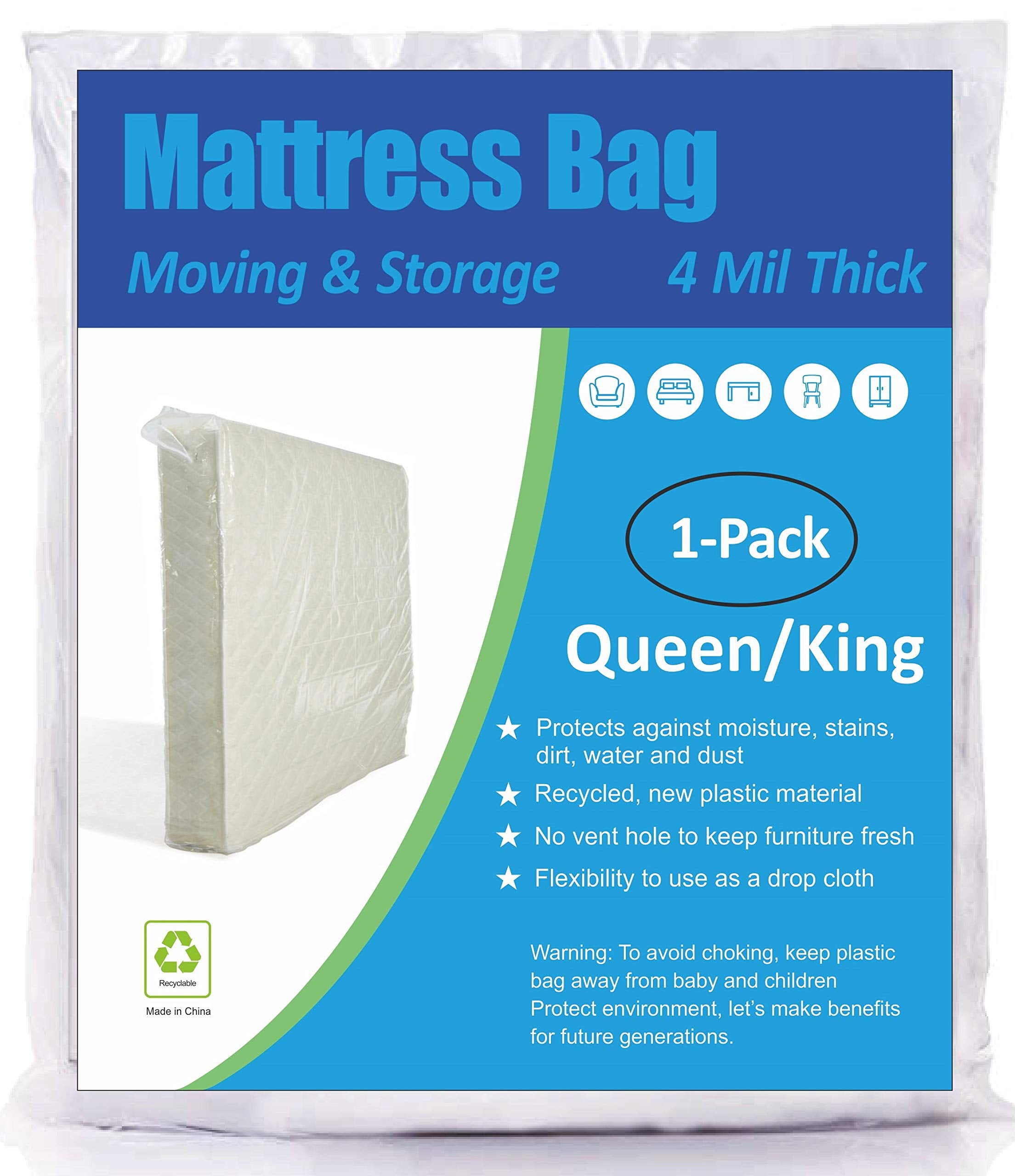 Comforthome Mattress Bag For Moving And Storage, 4 Mil Extra Thick, Queen And King Size, 1 Pack