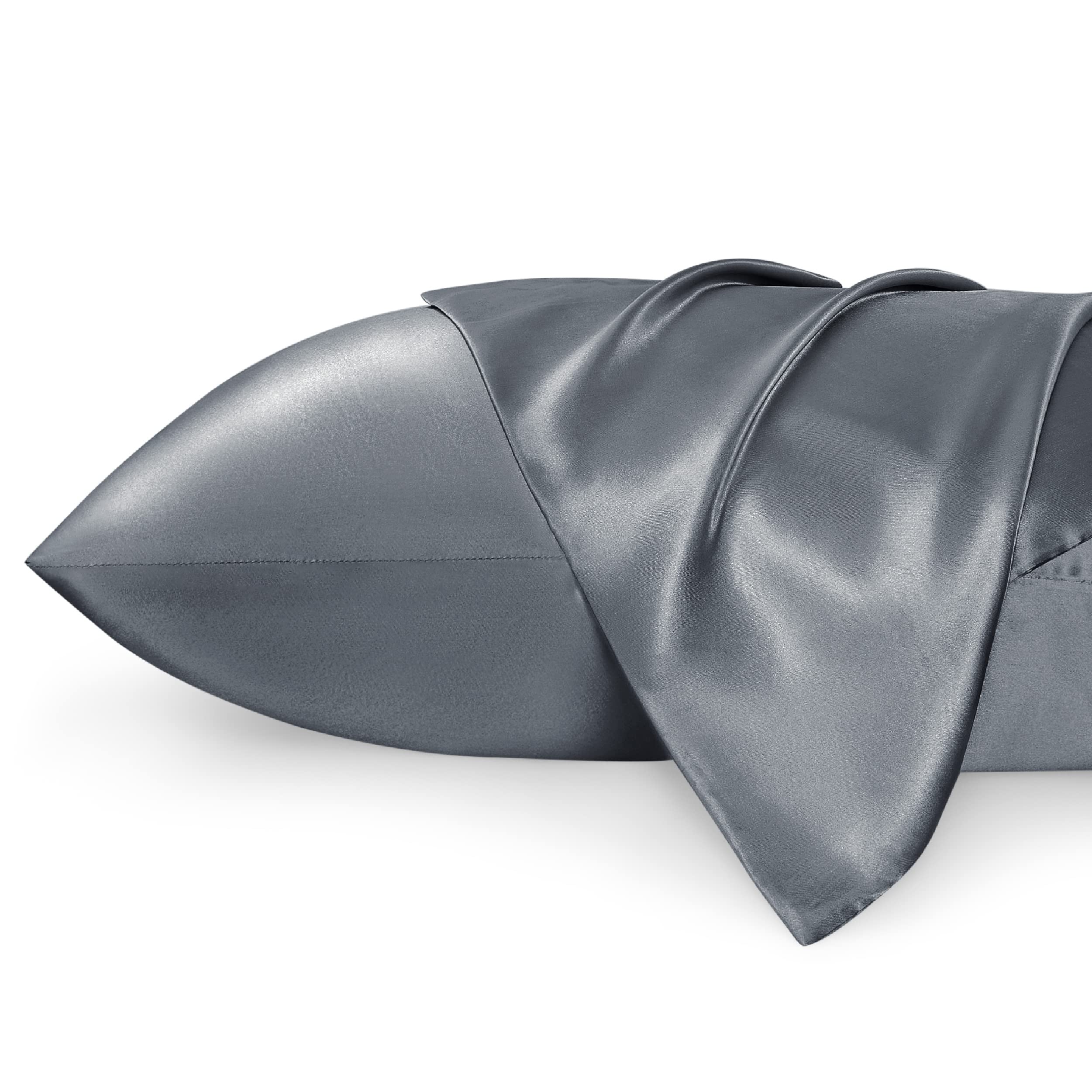 Bedsure Satin Pillowcase For Hair And Skin Queen -Space Grey Silk Pillowcase 2 Pack 20X30 Inches - Satin Pillow Cases Set Of 2 W