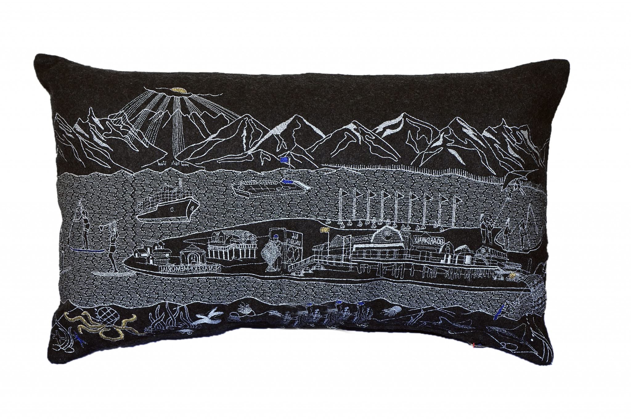 HomeRoots Grey 24' Black Homer Spit Nighttime Skyline Lumbar Decorative Pillow