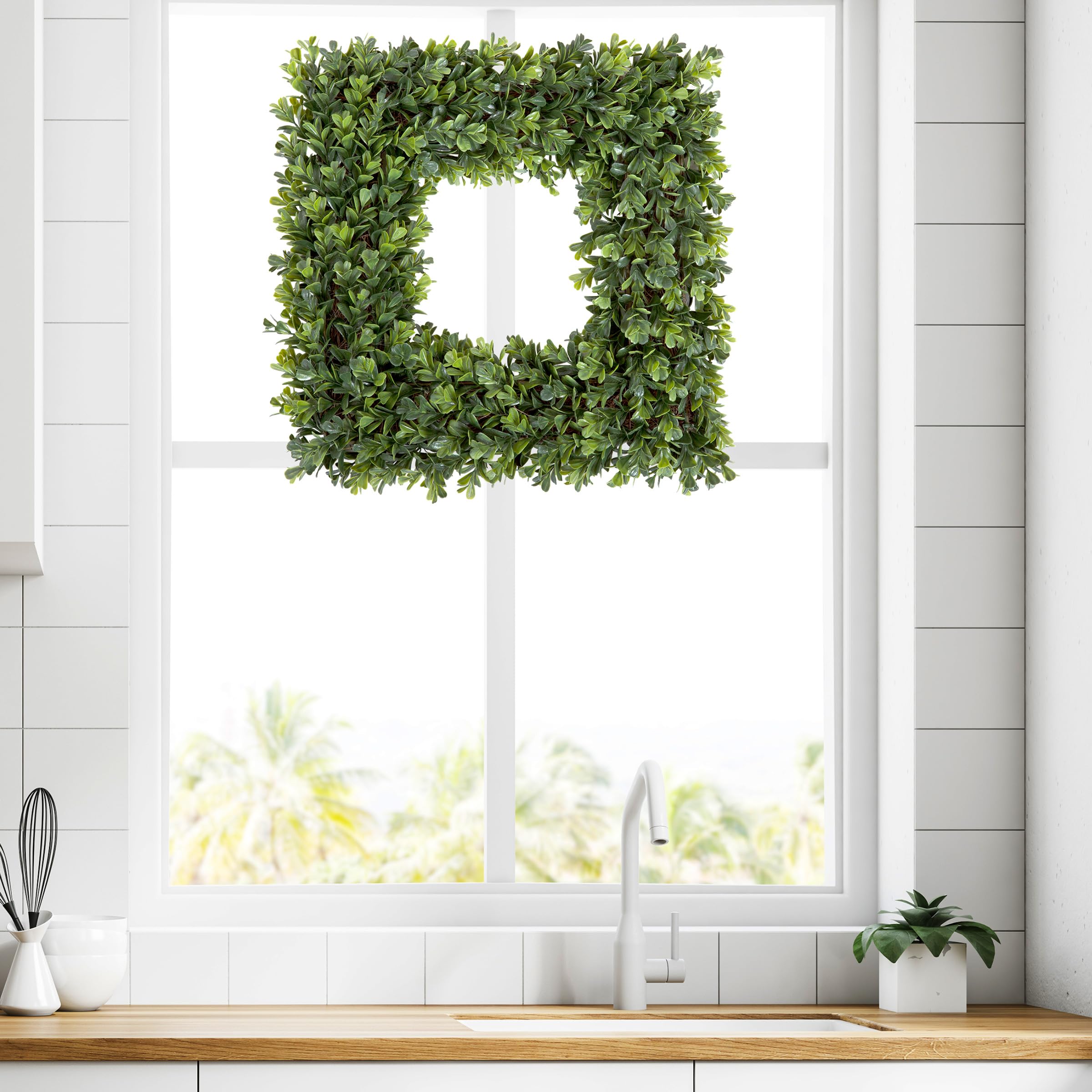 Pure Garden Artificial Boxwood Wreath For Spring, Summer, Winter, Or Fall, 16.5-Inch, Green